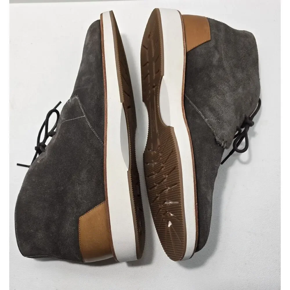 Men's Allen Edmonds Brooklyn Light Grey Suede Tan Leather Chukka Boots Size 10